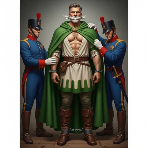 Valiant White Bearded Prince in Emerald Green Cape at Guillotine