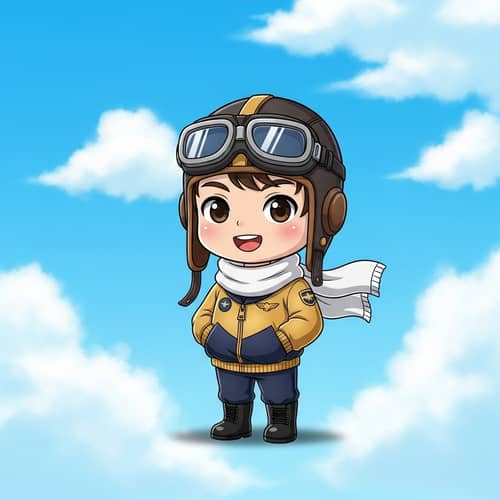 Chibi Style Baby Pilot Cloth Design | Vintage Pilot Uniform