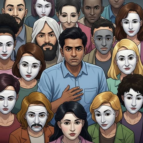 Intriguing Scene of Masked Individuals - Curious Tension in Crowd