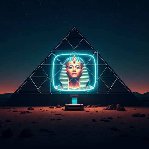 Modern Egyptian Pyramid with Glowing Priestess at Night