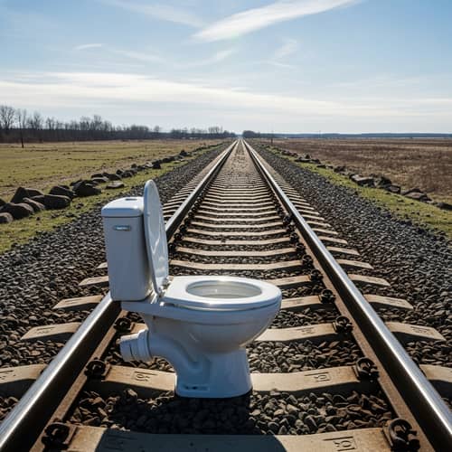 Unusual Scene: Toilet Seat Near Railway Tracks