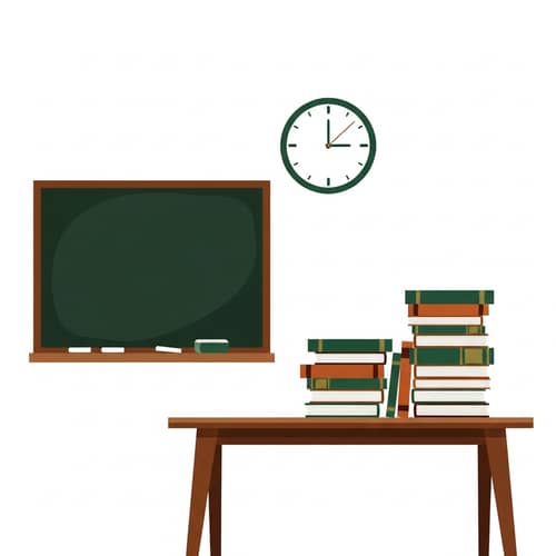 Minimalistic Education: Chalkboard, Books & Desk