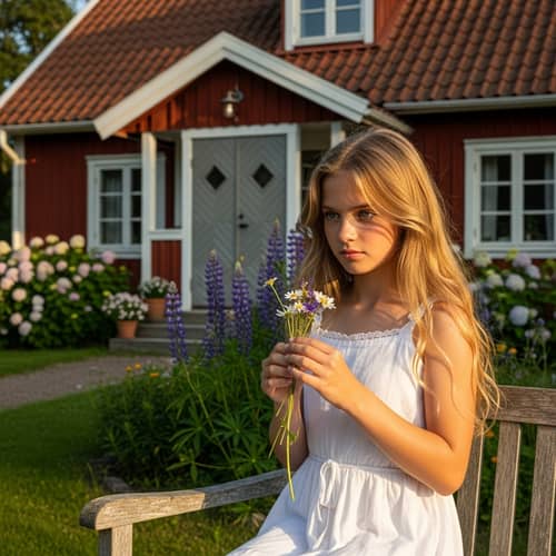 Beautiful Girl with Blonde Hair and Gray-Green Eyes