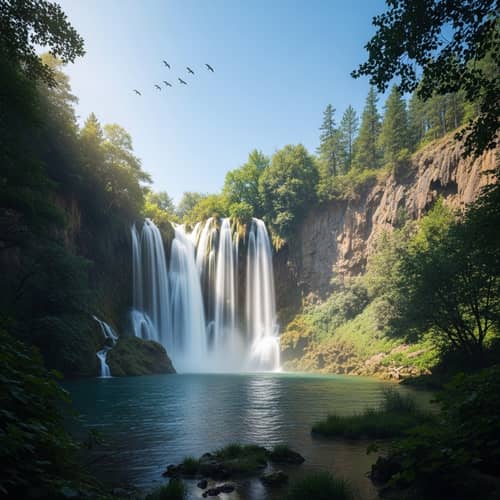 Tranquil Waterfall Scene: Awestruck by Nature's Majesty
