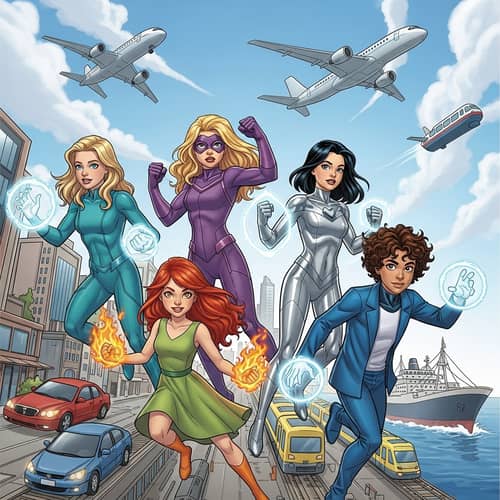 Modern Superhero Team Illustration in Vibrant Comic Book Style