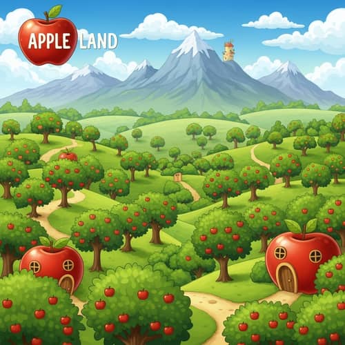 Enchanting Apple Land: Joyful Vector Art for Children