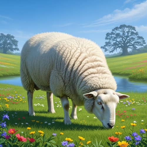 Tranquil Countryside Scene with Fluffy Sheep Grazing
