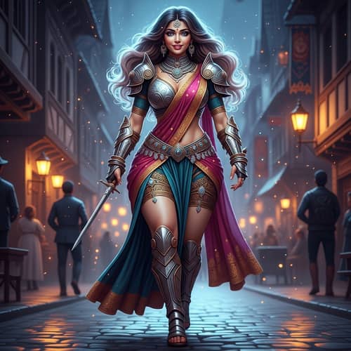 Stunning South Asian Female Warrior with Cyberpunk Twist