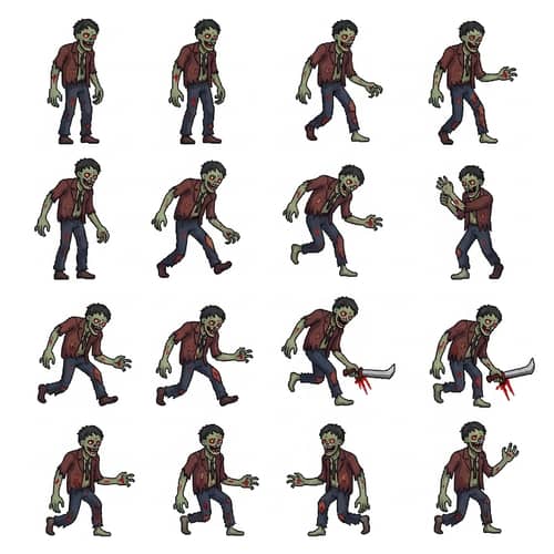 Zombie Pixel 2D Spritesheet - Unique Animations