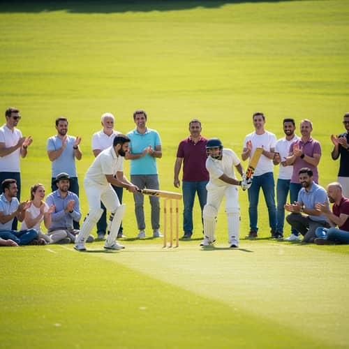 Vibrant Mixed Gender Cricket Match in Grassy Field