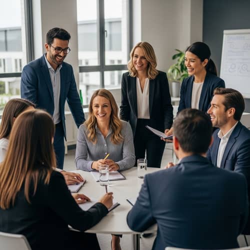 Professional Corporate Photography with Diverse Group Discussion