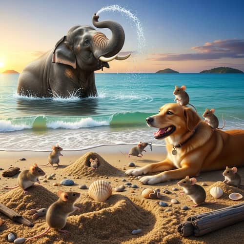 Playful Dog and Bathing Elephant - Animal Fun!