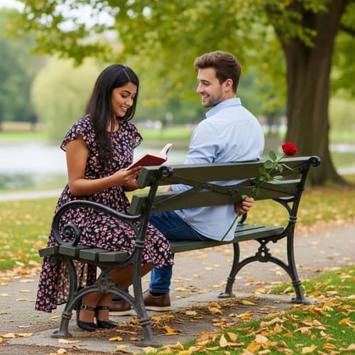 Young Woman Reading Book on Park Bench | Romantic Park Scene