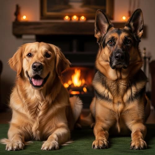 Two Dogs Sitting Side by Side