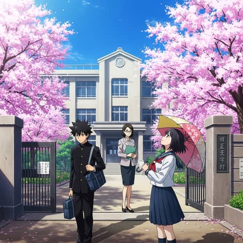 Traditional Japanese High School Anime Scene | Colorful & Vibrant Artwork