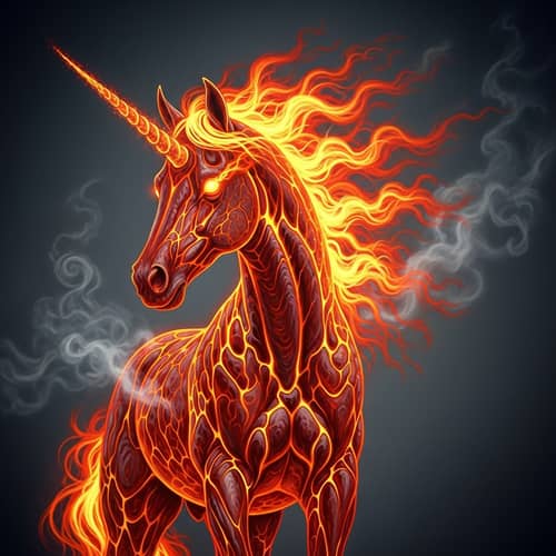 Fantastical Red, Orange, & Yellow Fiery Unicorn Painting