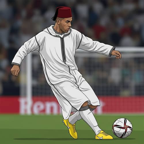 Professional South American Soccer Player in Moroccan Jalaba and Fez