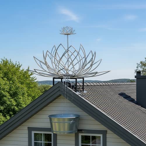Lotus-Shaped Rainwater Collection Device at Quaint House