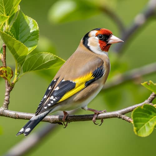 Colorful European Goldfinch Perched on Tree Branch