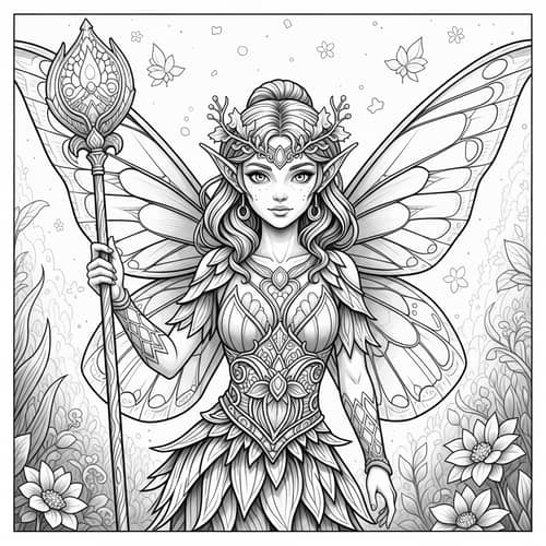 Fantasy Realm Enchanting Fairy Coloring Page | UHD Digital Masterpiece