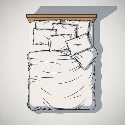 2D Cartoon Studio Bed with Pillows Aerial View