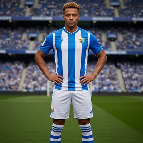 Malaga Soccer Team Fan in Blue and White Jersey | Stadium Scene