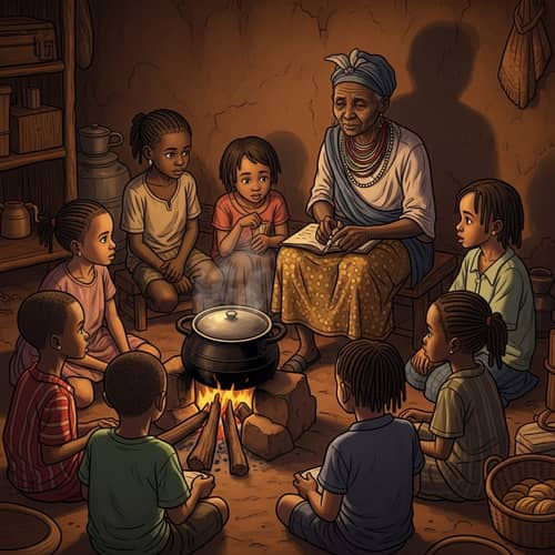 African Children Listening to Grandma's Tales