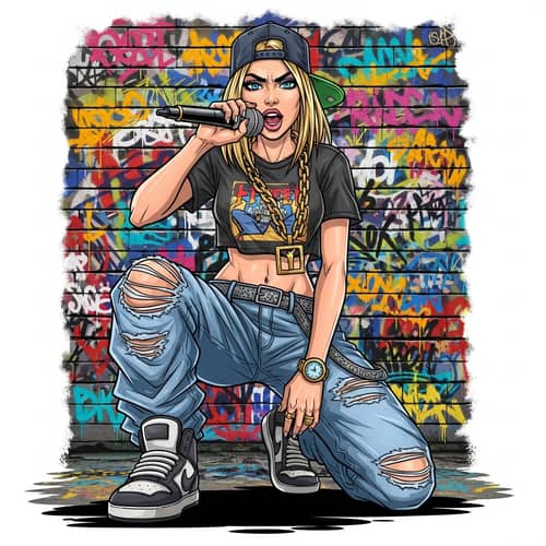 Blonde Female Rapper Illustration | Hip-Hop Art
