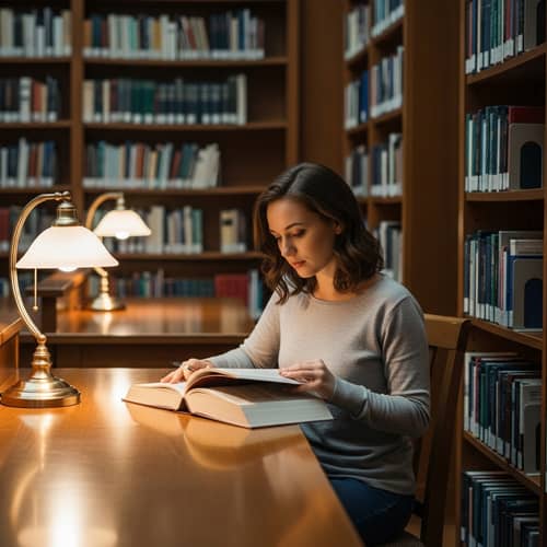 Young Lady Studying with Brown Hair in Study Institution