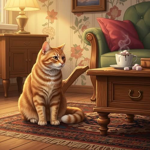 Beautiful Orange Cat on Cozy Rug in Warm Living Room
