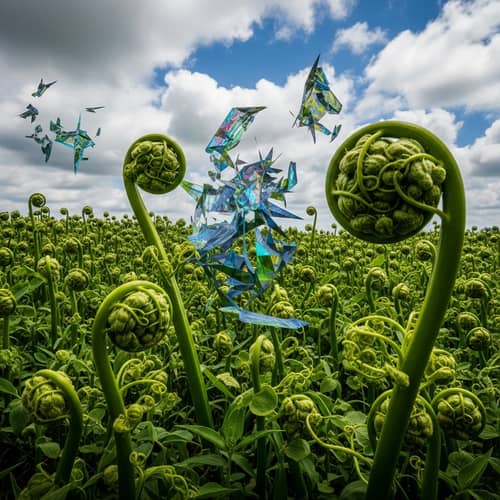 Nature and Abstraction Fusion in Vibrant Green Landscape
