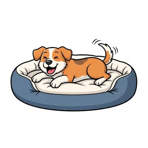 Playful Dog on Luxurious Round Dog Bed Illustration