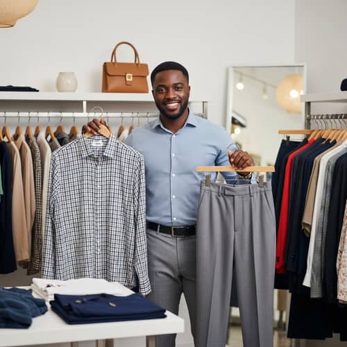 Charismatic Black Man Showcasing New Clothing Line