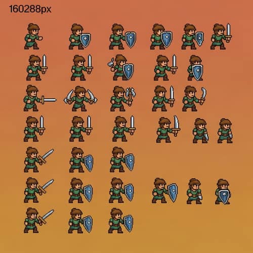 Pixel Art Sprite Sheet for Dungeons & Dragons Style Character