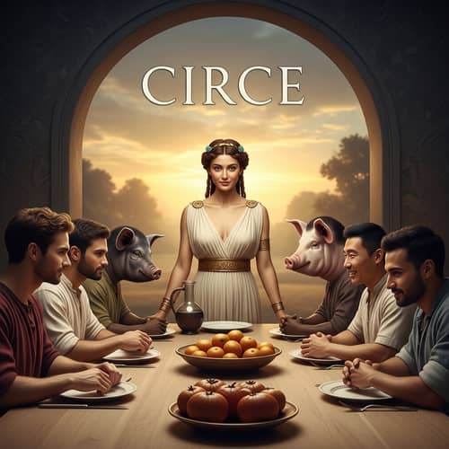 Circe Transformation: Legendary Scene of Diverse Men Changing into Pigs