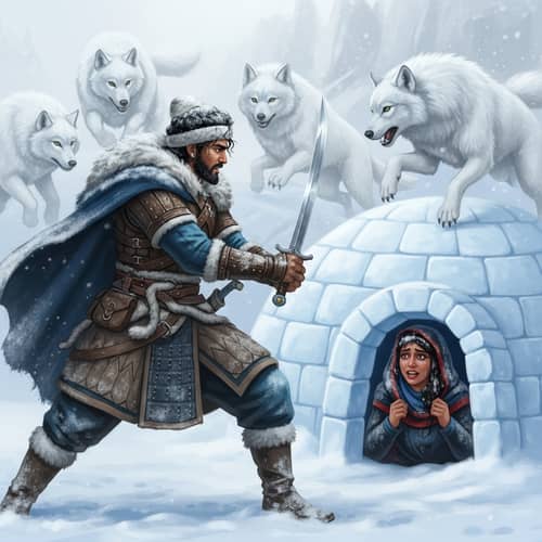 Brave South Asian Warrior Battling Snow Wild Animals for Rescuing his Lover