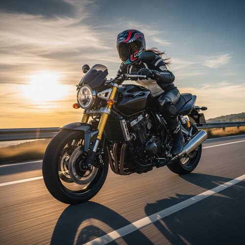 Sleek Motorcycle Racing at Full Speed | Action Shot with Asian Female Rider