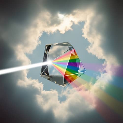 Mesmerizing Crystal Prism in Sky: Colorful Light Dispersion