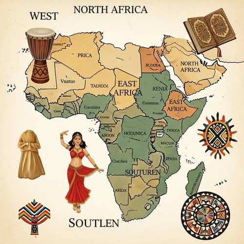 Antique Map of Africa with Country Boundaries and Cultural Symbols