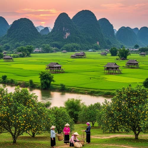 Vietnam's Serene Landscape: Rice Fields, Mountains & Traditional Life