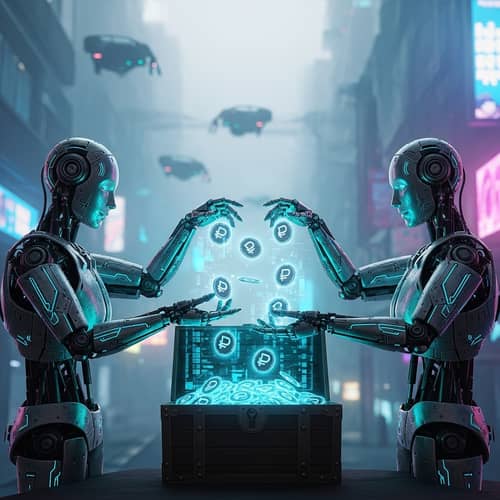 Cyberpunk Robots Divide Digital Ruble Treasure