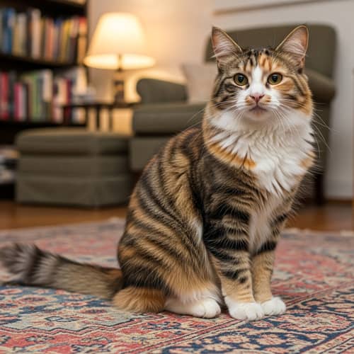 Fluffy Mixed-Breed Cat | Cozy Indoor Setting
