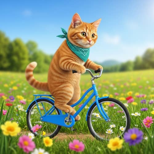 Cute Cat on Bicycle: Spring Adventure