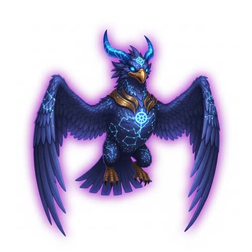 Mythical Astral Flying Creature with Blue Eyes and Purple Aura