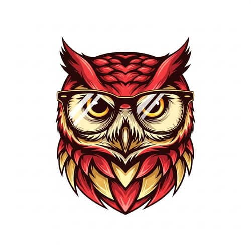 Sleek Owl Artwork in Red & Gold | Graphic Design Inspired