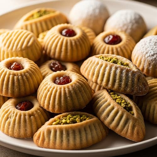 Meticulously Arranged Maamoul Cookies: Delicate Details & Textures