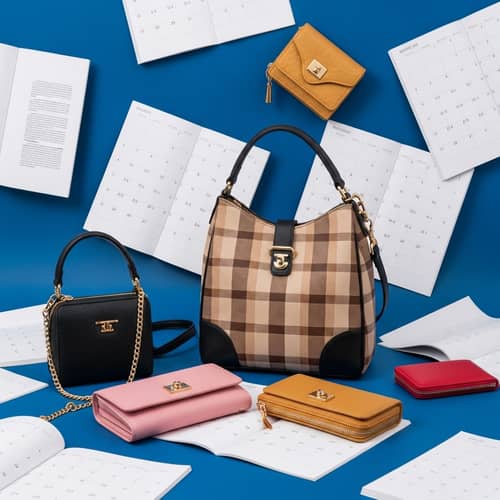 Trendy Handbags and Wallets Against Blue Background