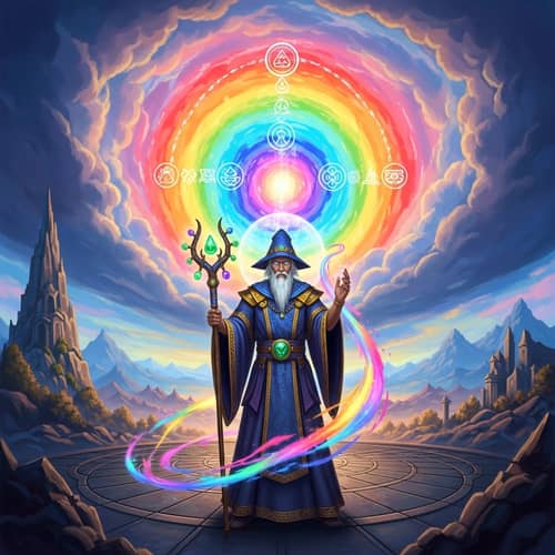Enchanting Wizard in a Psychedelic Celestial Realm