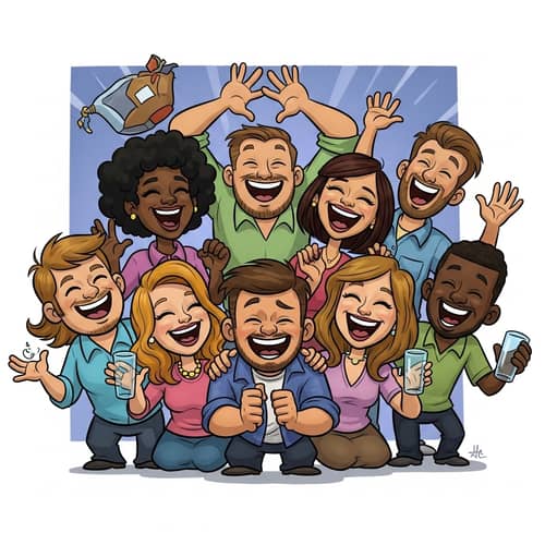 Colorful Cartoon Illustration of Friends Laughing Together