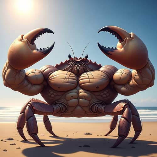 Muscular Crab with Exaggerated Features - Powerful and Humorous